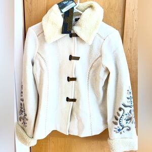 NWT Icelandic Design Ivory Jacket Sweater Small Gorgeous Embroidery!